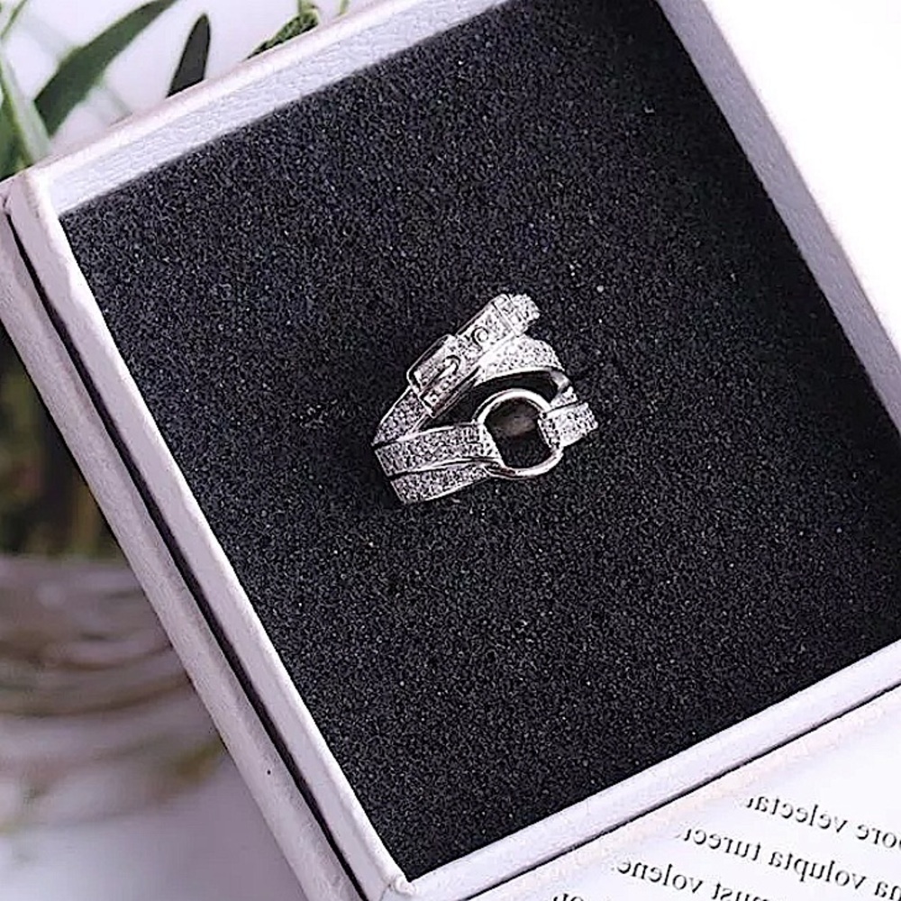 STERLING SILVER BUCKLE ZIRCON RING - Picture 8 of 14
